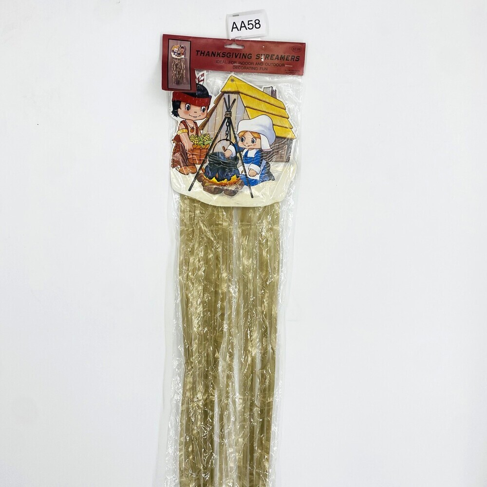 Vintage 1995 Die Cut Thanksgiving Streamer Decoration Pilgrim Girl Native Boy